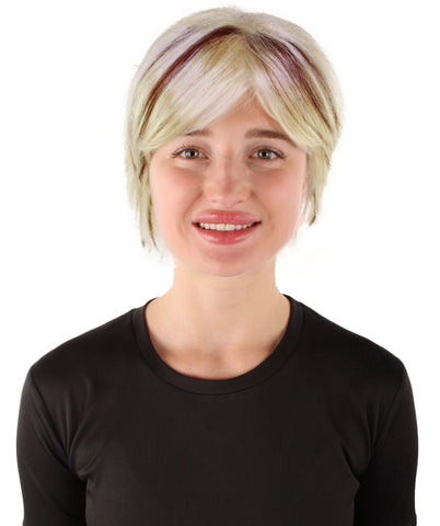 Adult Women's Mixed Blonde Short Wig with Bangs, Perfect for Cosplay, Flame-retardant Synthetic Fiber