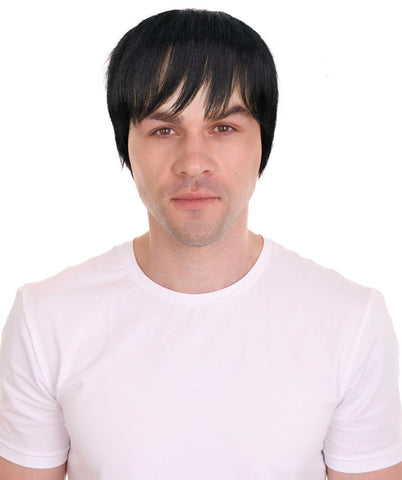 HPO Adult Men's Short Black Wig, Perfect for Cosplay, Flame-retardant Synthetic Fiber