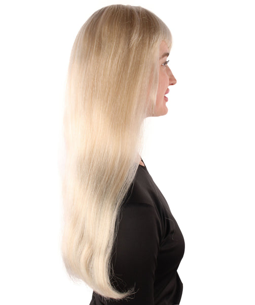 Adult Women's Long Blonde Wig with Bangs, Perfect for Cosplay, Flame-retardant Synthetic Fiber