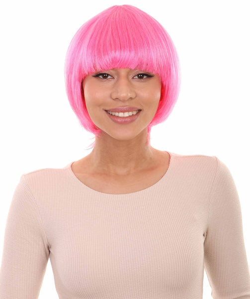 Neon Pink Bob Womens Wig | Party Ready Fancy Cosplay Halloween Wig | Premium Breathable Capless Cap