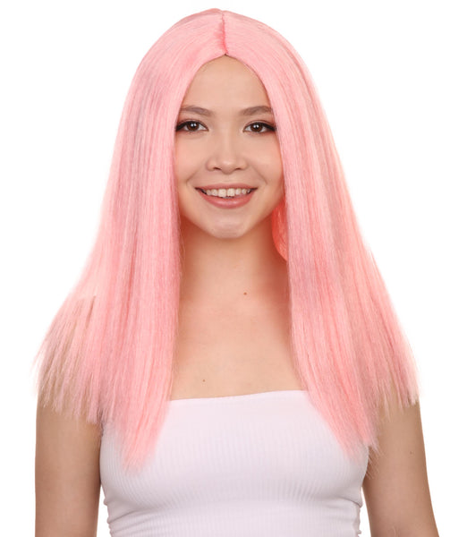 Glamorous Pink Womens Wig | Stright Medium Fancy Cosplay Halloween Wig |