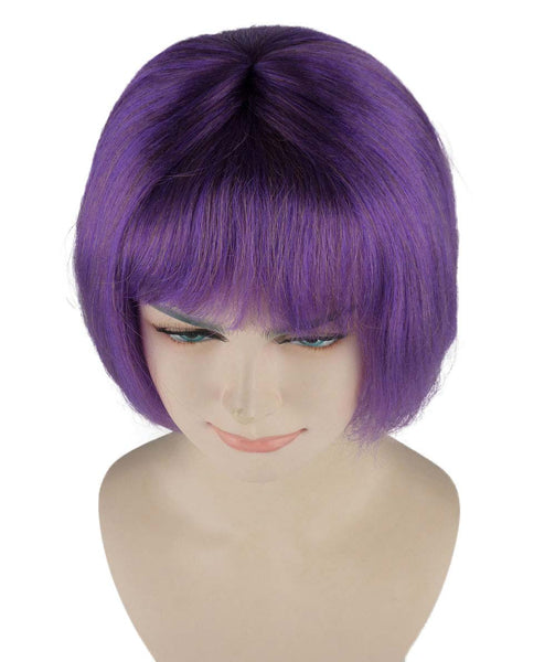 Womens Purple Witch Bob Wig | Party Ready Fancy Cosplay Halloween Wig | Premium Breathable Capless Cap