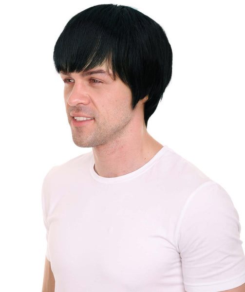 HPO Adult Men's Short Black Wig, Perfect for Cosplay, Flame-retardant Synthetic Fiber