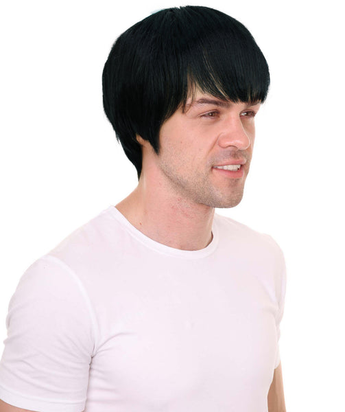 HPO Adult Men's Short Black Wig, Perfect for Cosplay, Flame-retardant Synthetic Fiber