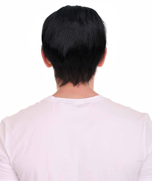 HPO Adult Men's Short Black Wig, Perfect for Cosplay, Flame-retardant Synthetic Fiber