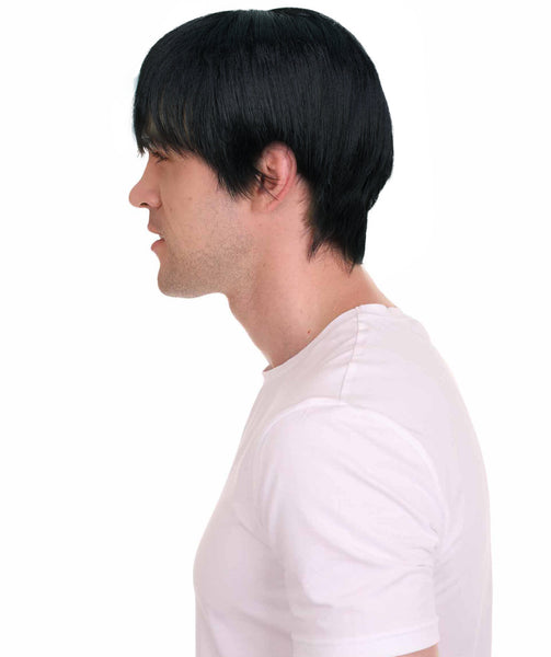 HPO Adult Men's Short Black Wig, Perfect for Cosplay, Flame-retardant Synthetic Fiber