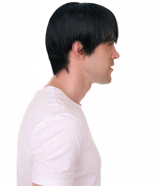 HPO Adult Men's Short Black Wig, Perfect for Cosplay, Flame-retardant Synthetic Fiber