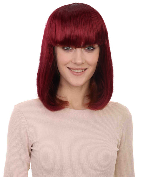 Adult Women's Burgundy Straight Short Bob Wig with Bangs | Perfect for Cosplay | Flame-retardant Synthetic Fiber