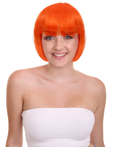 Adult Women's Orange Short Bob Wig with Bangs | Perfect for Cosplay | Flame-retardant Synthetic Fiber