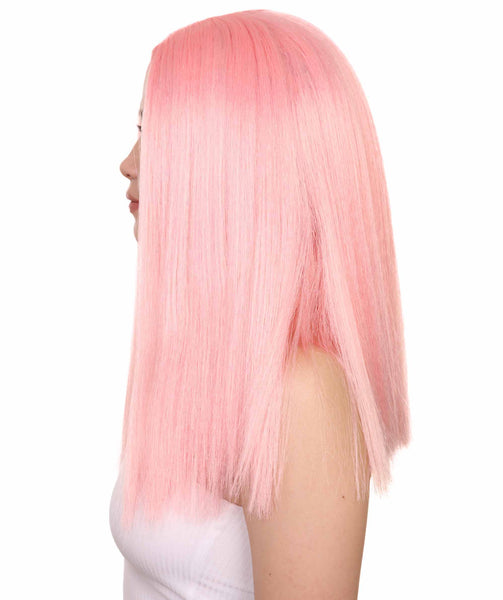 Glamorous Pink Womens Wig | Stright Medium Fancy Cosplay Halloween Wig |