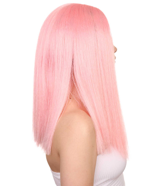 Glamorous Pink Womens Wig | Stright Medium Fancy Cosplay Halloween Wig |