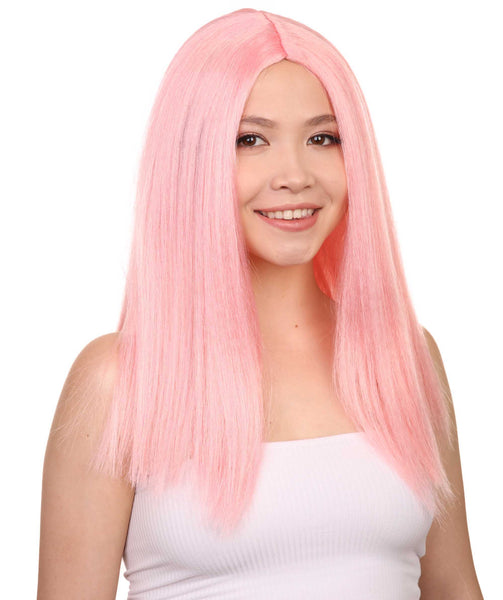 Glamorous Pink Womens Wig | Stright Medium Fancy Cosplay Halloween Wig |