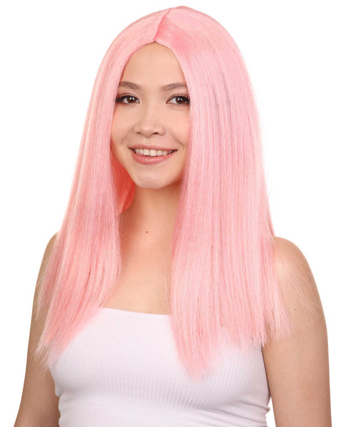 Glamorous Pink Womens Wig | Stright Medium Fancy Cosplay Halloween Wig |