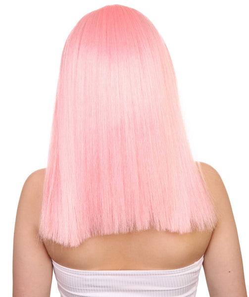 Glamorous Pink Womens Wig | Stright Medium Fancy Cosplay Halloween Wig |