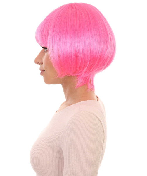 Neon Pink Bob Womens Wig | Party Ready Fancy Cosplay Halloween Wig | Premium Breathable Capless Cap