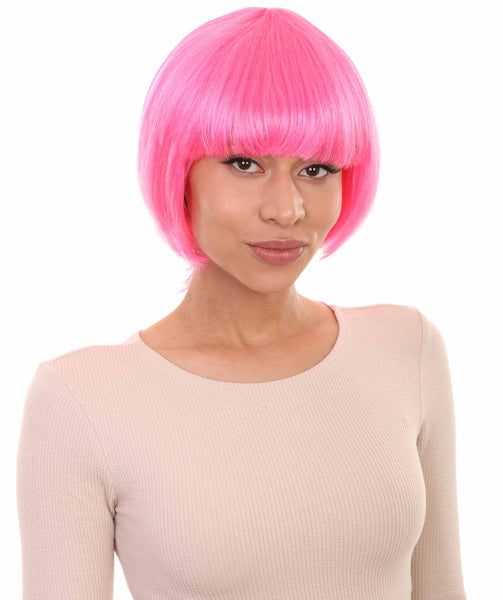 Neon Pink Bob Womens Wig | Party Ready Fancy Cosplay Halloween Wig | Premium Breathable Capless Cap