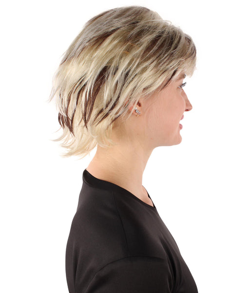 Adult Women's Mixed Blonde Short Wig with Bangs, Perfect for Cosplay, Flame-retardant Synthetic Fiber