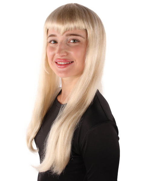 Adult Women's Long Blonde Wig with Bangs, Perfect for Cosplay, Flame-retardant Synthetic Fiber