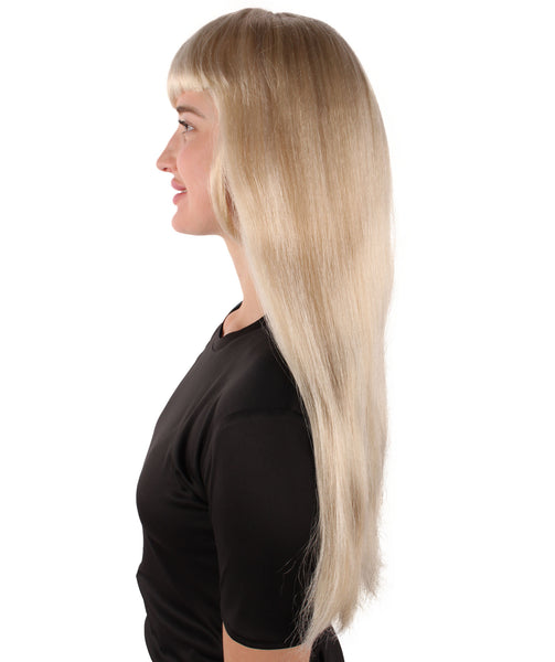 Adult Women's Long Blonde Wig with Bangs, Perfect for Cosplay, Flame-retardant Synthetic Fiber