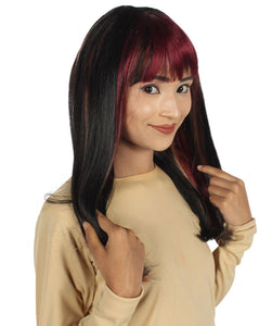 Adult Women's Shoulder Length Burgundy Wig | Perfect for Halloween | Flame-retardant Synthetic Fiber