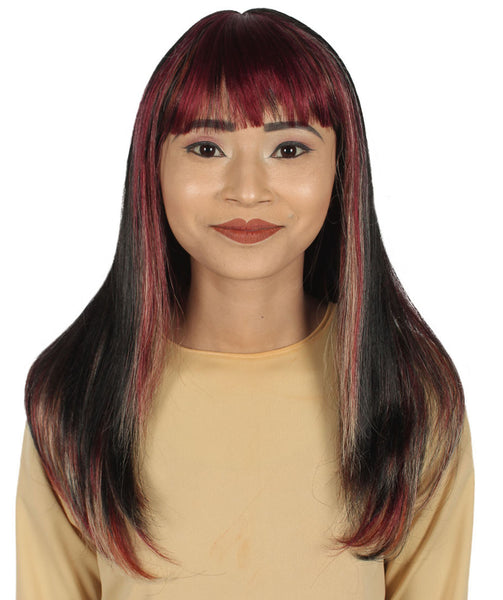 Adult Women's Shoulder Length Burgundy Wig | Perfect for Halloween | Flame-retardant Synthetic Fiber
