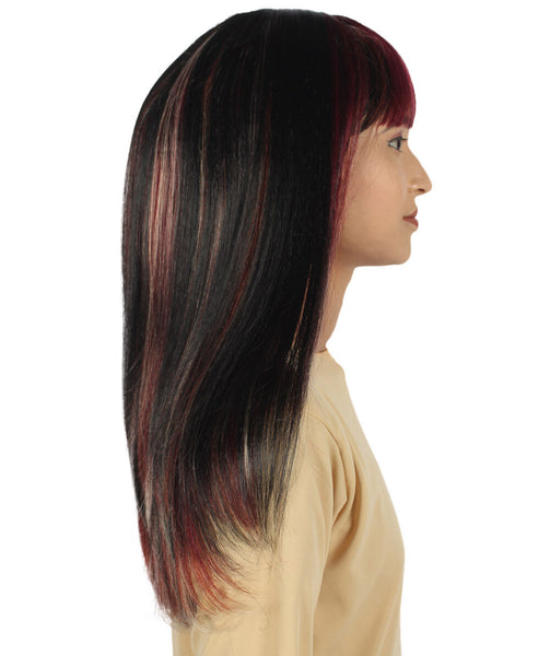 Adult Women's Shoulder Length Burgundy Wig | Perfect for Halloween | Flame-retardant Synthetic Fiber
