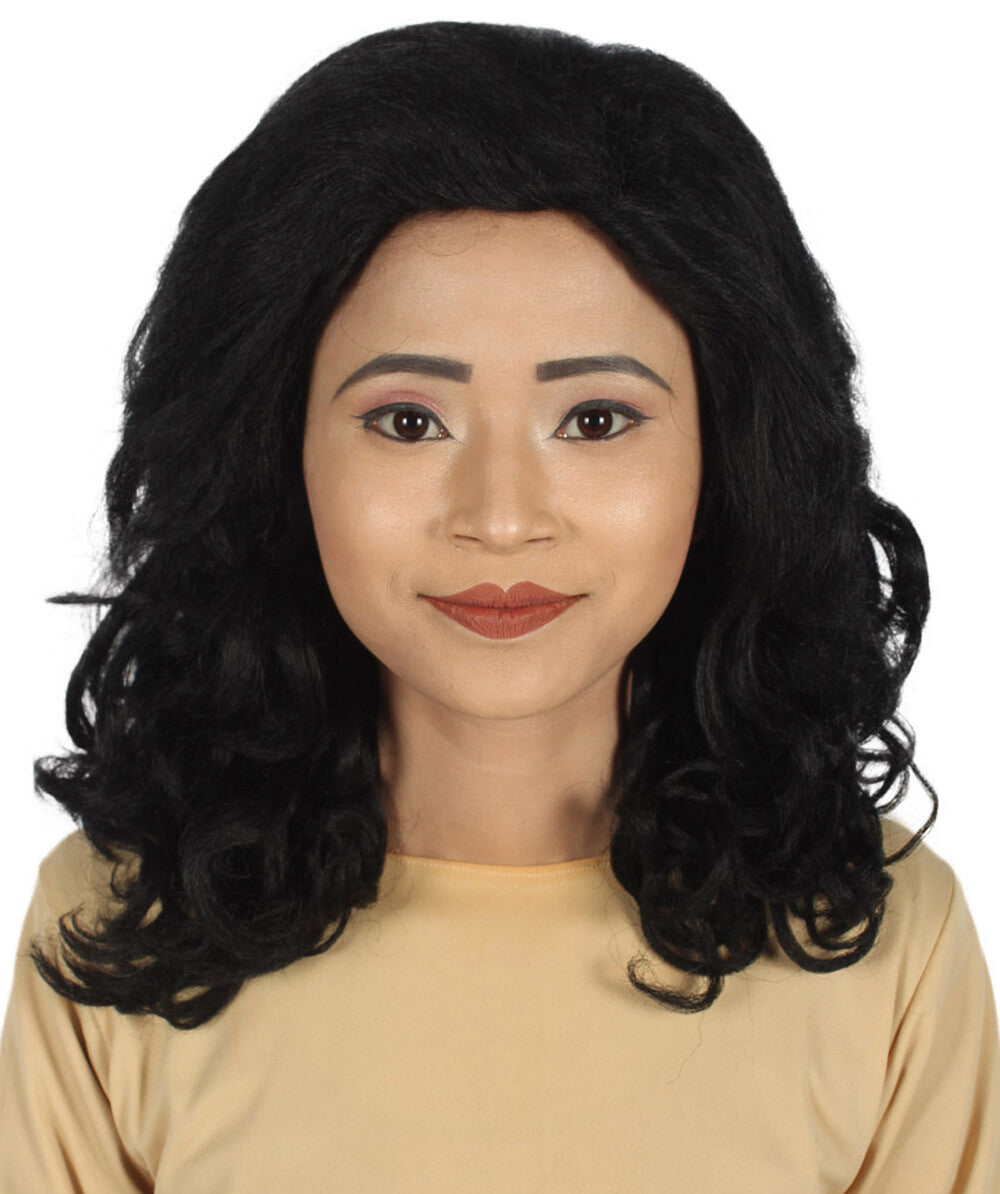 Adult Women's Black Wavy Mid Length Wig | Perfect for Halloween & Cosplay | Flame-retardant Synthetic Fiber