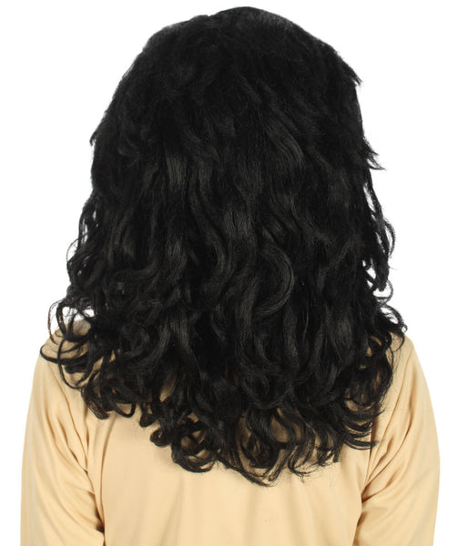 Adult Women's Black Wavy Mid Length Wig | Perfect for Halloween & Cosplay | Flame-retardant Synthetic Fiber