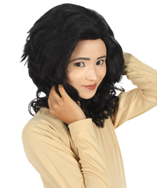 Adult Women's Black Wavy Mid Length Wig | Perfect for Halloween & Cosplay | Flame-retardant Synthetic Fiber