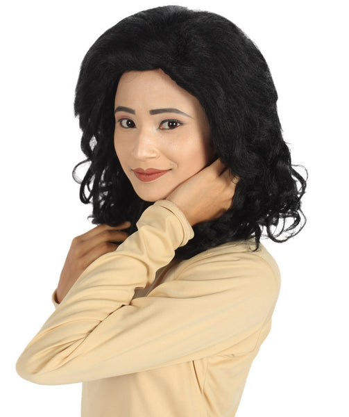 Adult Women's Black Wavy Mid Length Wig | Perfect for Halloween & Cosplay | Flame-retardant Synthetic Fiber