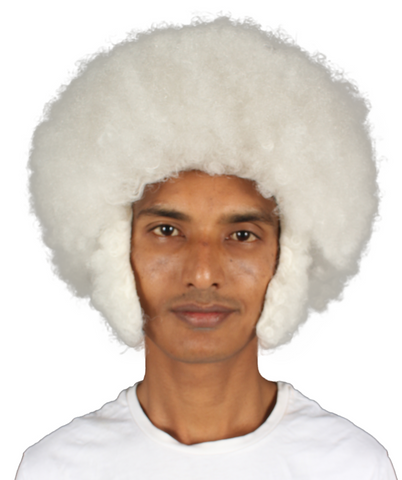 HPO Adult Men's White Afro Wig, Perfect for Halloween, Flame-retardant Synthetic Fiber