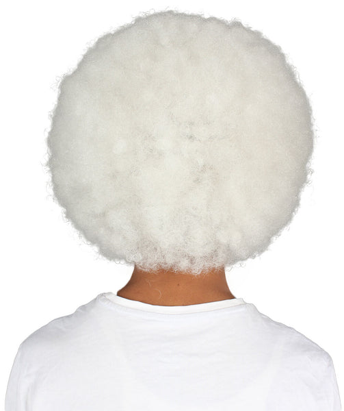 HPO Adult Men's White Afro Wig, Perfect for Halloween, Flame-retardant Synthetic Fiber