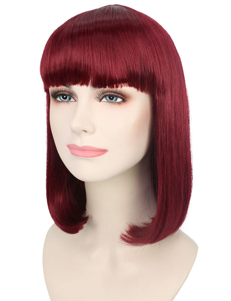 Adult Women's Burgundy Straight Short Bob Wig with Bangs | Perfect for Cosplay | Flame-retardant Synthetic Fiber