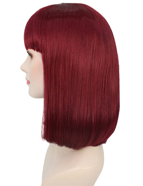 Adult Women's Burgundy Straight Short Bob Wig with Bangs | Perfect for Cosplay | Flame-retardant Synthetic Fiber