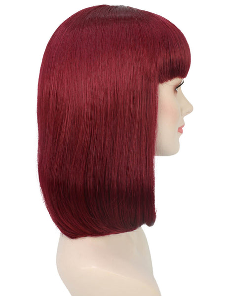 Adult Women's Burgundy Straight Short Bob Wig with Bangs | Perfect for Cosplay | Flame-retardant Synthetic Fiber