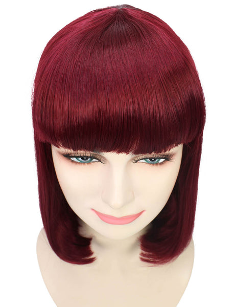 Adult Women's Burgundy Straight Short Bob Wig with Bangs | Perfect for Cosplay | Flame-retardant Synthetic Fiber